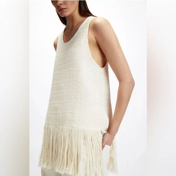 ZARA Ecru Cream Fringed Textured Weave Sleeveless Top Size XL Music Festival - Picture 3 of 12